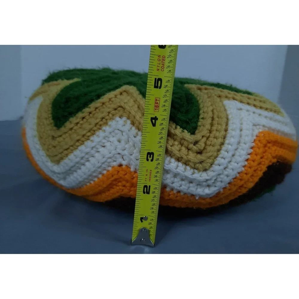Vintage 70s Handmade Crochet Double Sided Round Throw Pillow Floral Boho‎ Granny